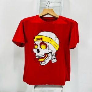 Tough Mudder T-Shirt Red Skull with Flames Fire Graphic Print Mens L